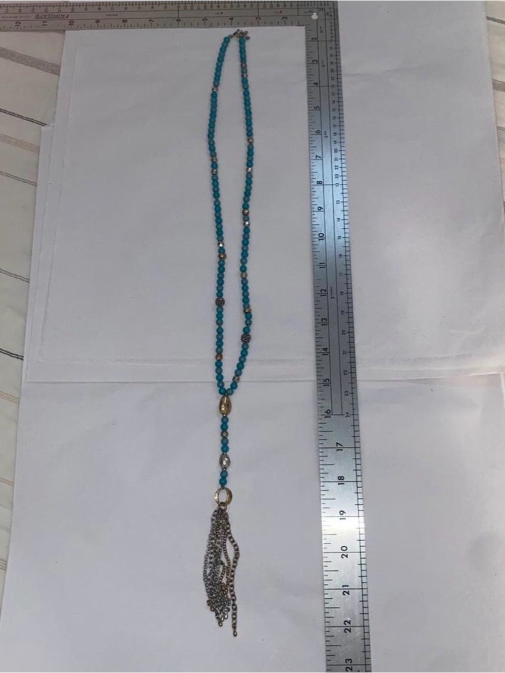 Lucky Brand Turquoise Bead Necklace with Gold Accents and Tassel